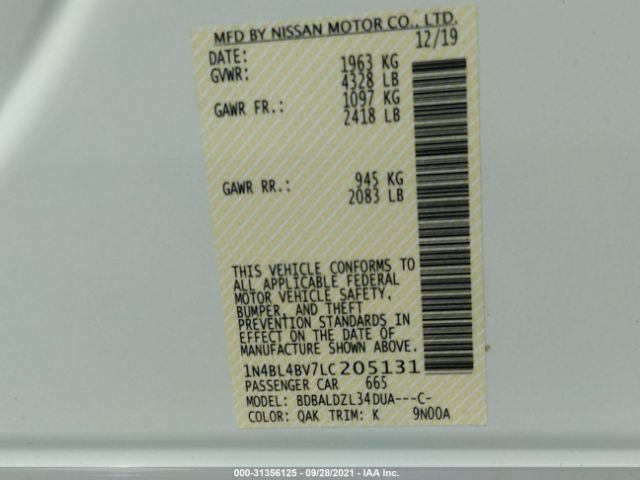 Photo 8 VIN: 1N4BL4BV7LC205131 - NISSAN ALTIMA 