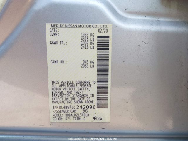 Photo 8 VIN: 1N4BL4BV7LC242096 - NISSAN ALTIMA 