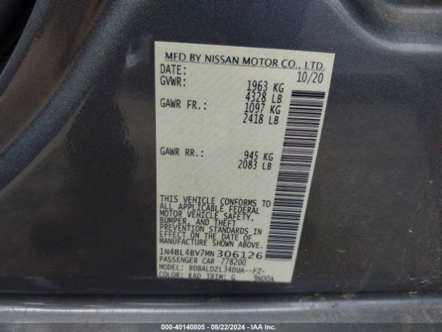 Photo 8 VIN: 1N4BL4BV7MN306126 - NISSAN ALTIMA 