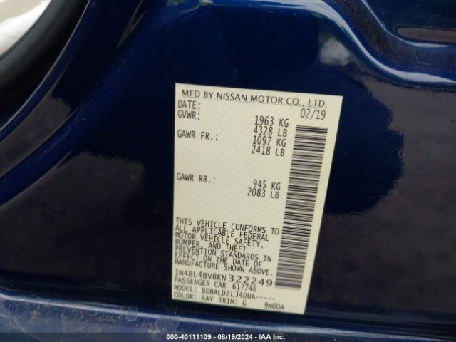 Photo 8 VIN: 1N4BL4BV8KN322249 - NISSAN ALTIMA 