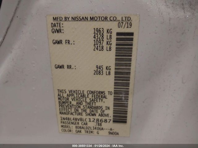 Photo 8 VIN: 1N4BL4BV8LC128687 - NISSAN ALTIMA 