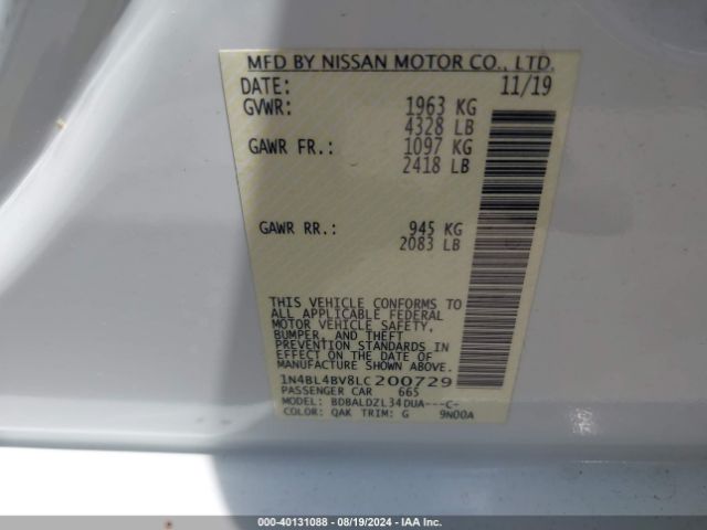 Photo 8 VIN: 1N4BL4BV8LC200729 - NISSAN ALTIMA 