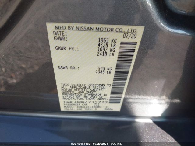 Photo 8 VIN: 1N4BL4BV8LC235223 - NISSAN ALTIMA 