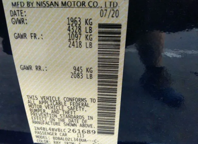 Photo 8 VIN: 1N4BL4BV8LC261689 - NISSAN ALTIMA 