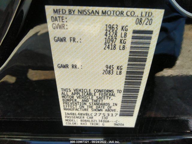 Photo 8 VIN: 1N4BL4BV8LC275317 - NISSAN ALTIMA 