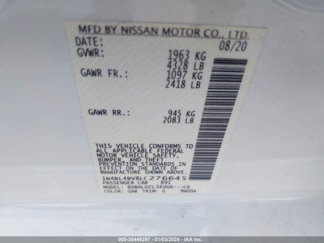 Photo 8 VIN: 1N4BL4BV8LC276645 - NISSAN ALTIMA 