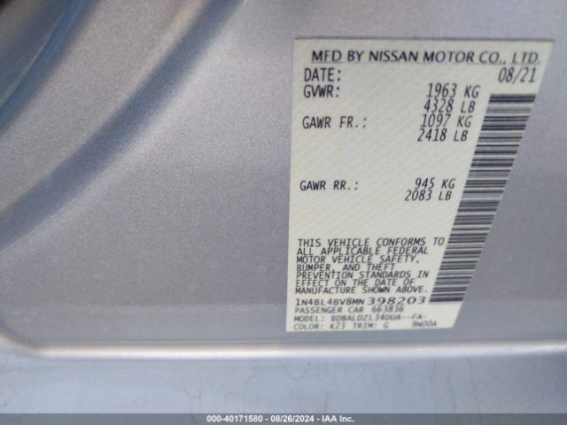 Photo 8 VIN: 1N4BL4BV8MN398203 - NISSAN ALTIMA 