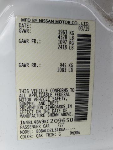 Photo 11 VIN: 1N4BL4BV9KC209650 - NISSAN ALTIMA S 