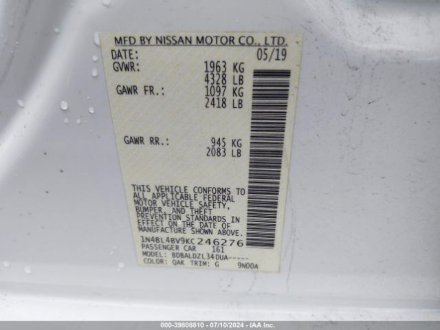 Photo 8 VIN: 1N4BL4BV9KC246276 - NISSAN ALTIMA 