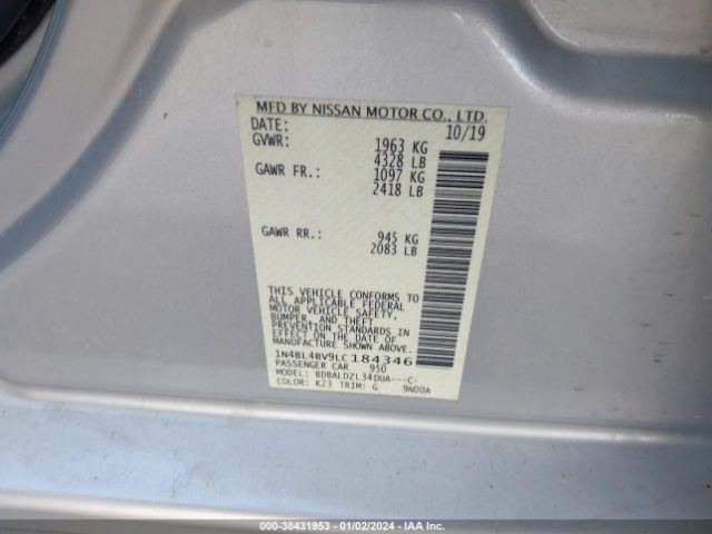 Photo 8 VIN: 1N4BL4BV9LC184346 - NISSAN ALTIMA 