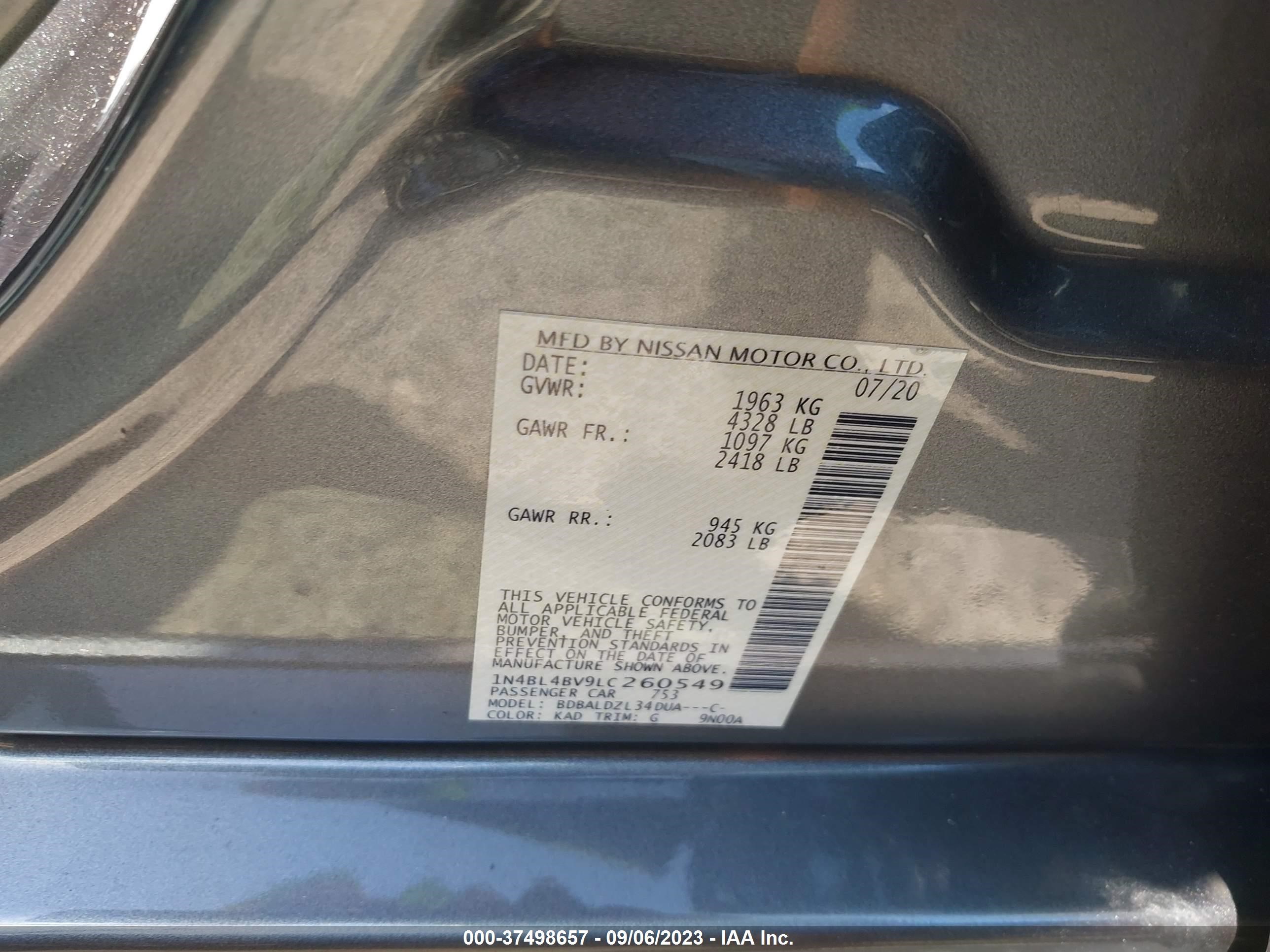 Photo 8 VIN: 1N4BL4BV9LC260549 - NISSAN ALTIMA 