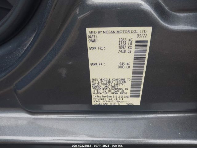 Photo 8 VIN: 1N4BL4BV9NN351036 - NISSAN ALTIMA 