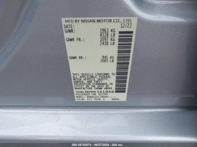 Photo 8 VIN: 1N4BL4BV9PN341948 - NISSAN ALTIMA 