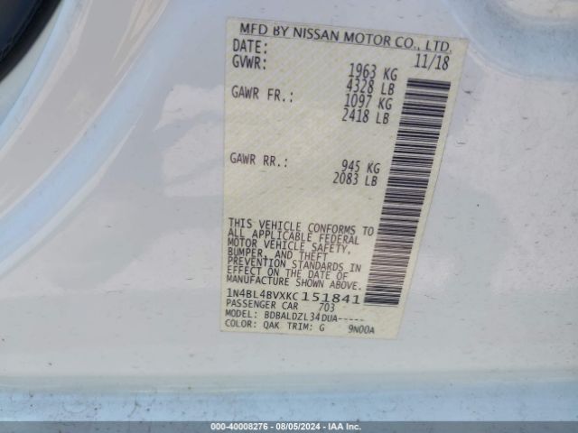 Photo 8 VIN: 1N4BL4BVXKC151841 - NISSAN ALTIMA 