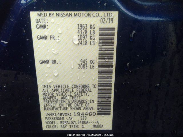 Photo 8 VIN: 1N4BL4BVXKC194480 - NISSAN ALTIMA 