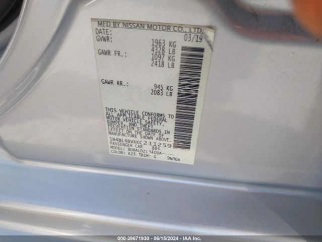 Photo 8 VIN: 1N4BL4BVXKC211259 - NISSAN ALTIMA 