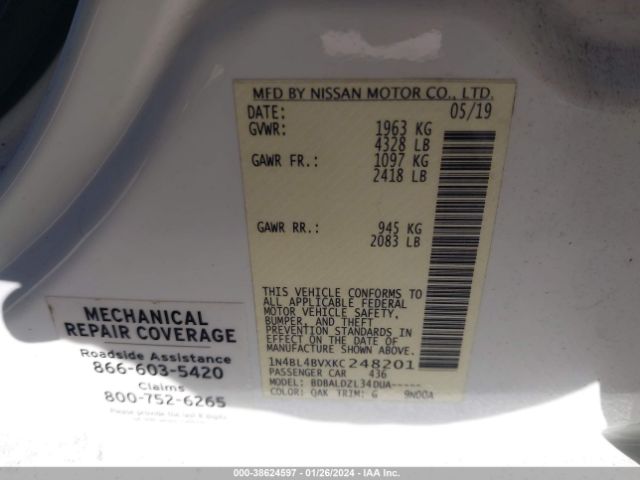 Photo 8 VIN: 1N4BL4BVXKC248201 - NISSAN ALTIMA 