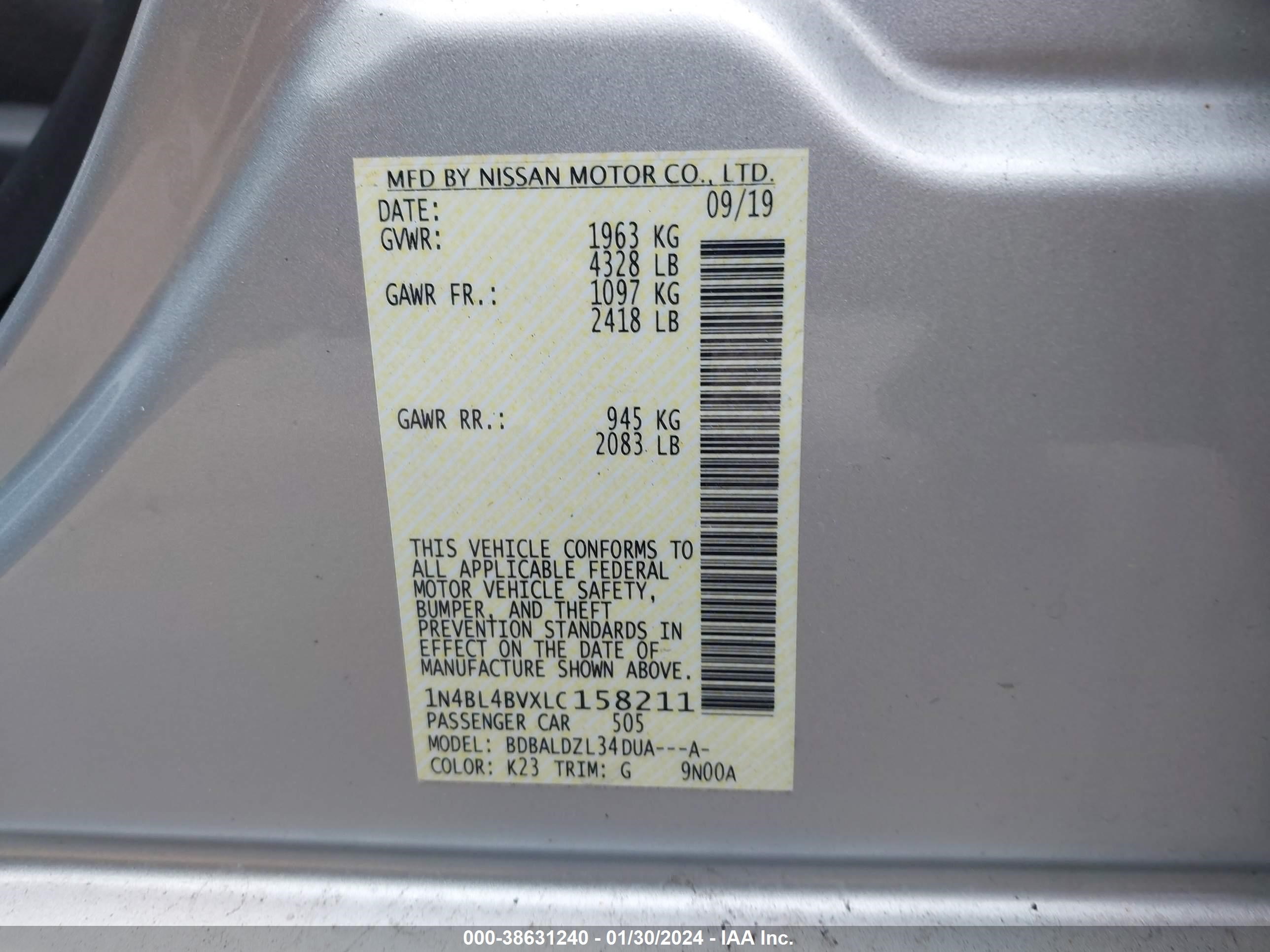 Photo 8 VIN: 1N4BL4BVXLC158211 - NISSAN ALTIMA 