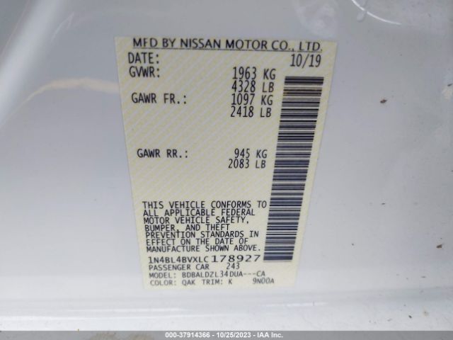 Photo 8 VIN: 1N4BL4BVXLC178927 - NISSAN ALTIMA 