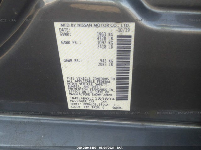 Photo 8 VIN: 1N4BL4BVXLC189894 - NISSAN ALTIMA 