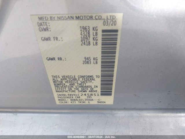 Photo 8 VIN: 1N4BL4BVXLC245851 - NISSAN ALTIMA 