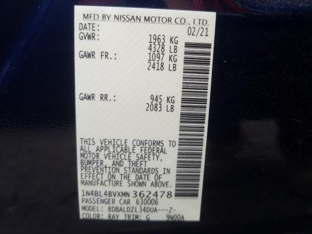 Photo 9 VIN: 1N4BL4BVXMN362478 - NISSAN ALTIMA S 