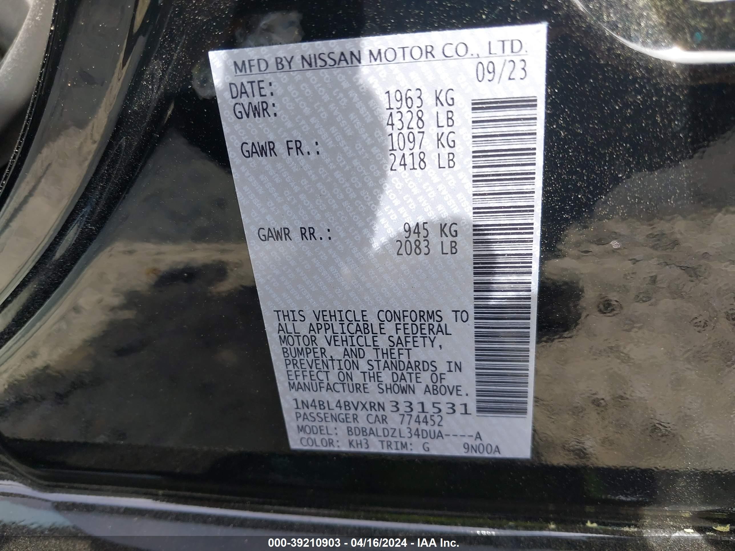 Photo 8 VIN: 1N4BL4BVXRN331531 - NISSAN ALTIMA 