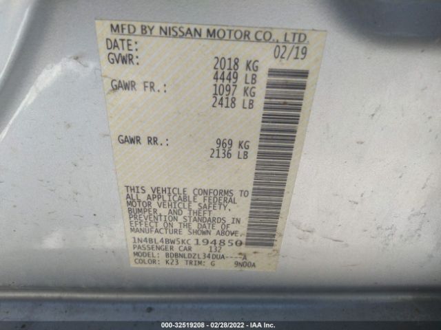 Photo 8 VIN: 1N4BL4BW5KC194850 - NISSAN ALTIMA 