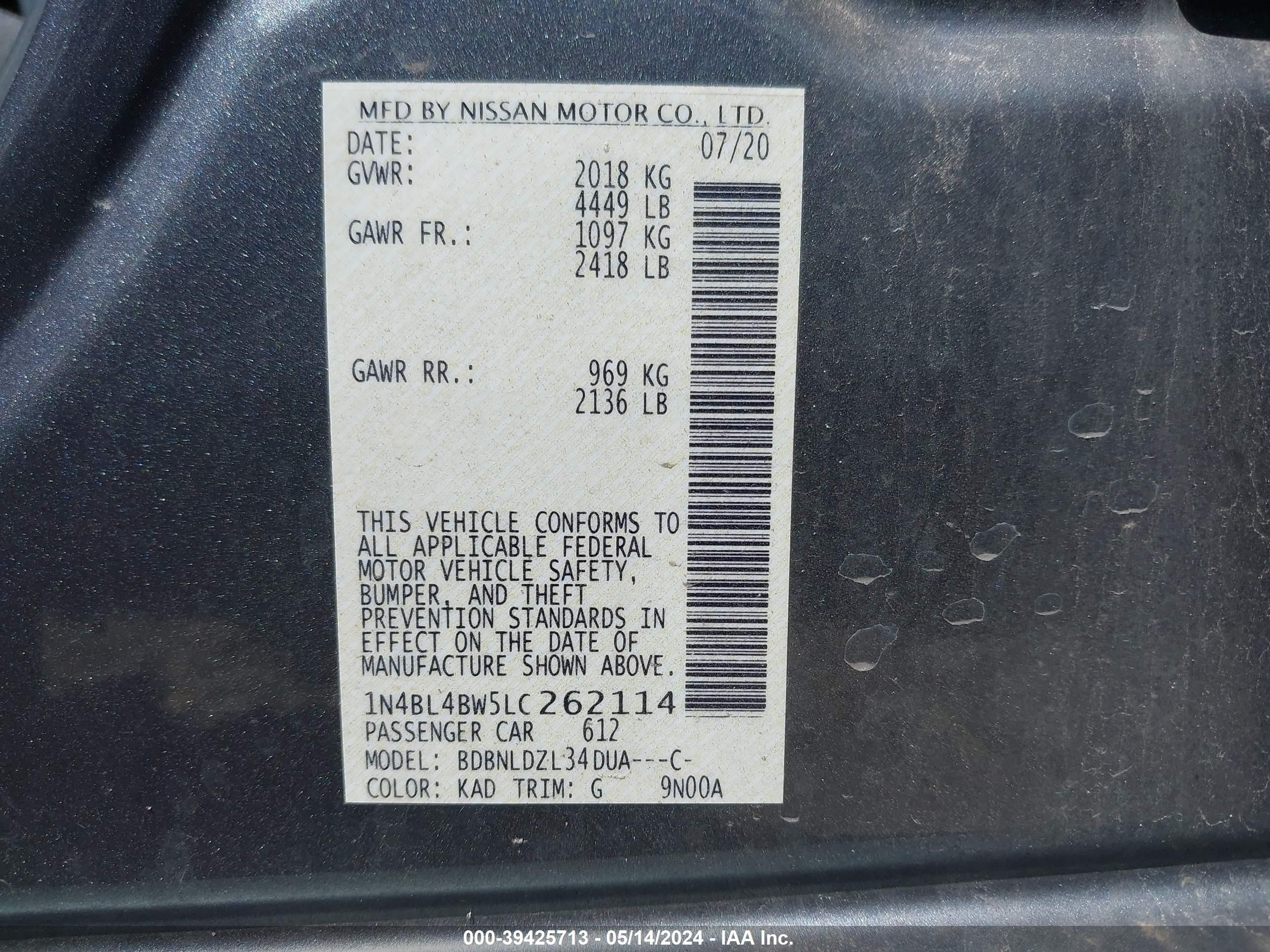 Photo 4 VIN: 1N4BL4BW5LC262114 - NISSAN ALTIMA 