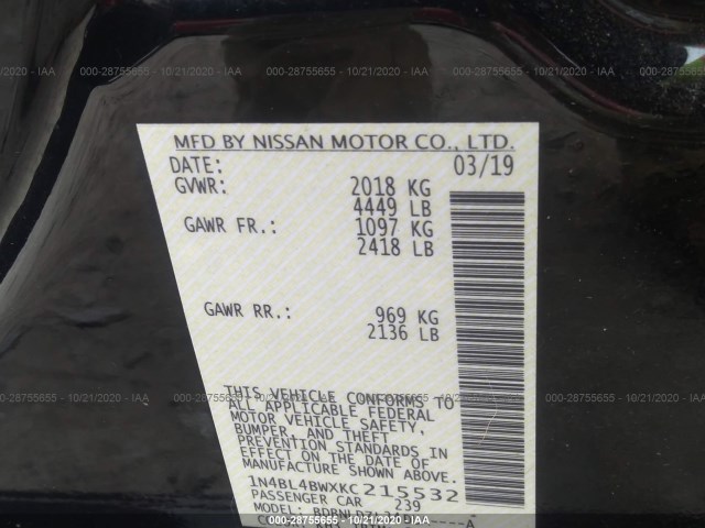 Photo 8 VIN: 1N4BL4BWXKC215532 - NISSAN ALTIMA 