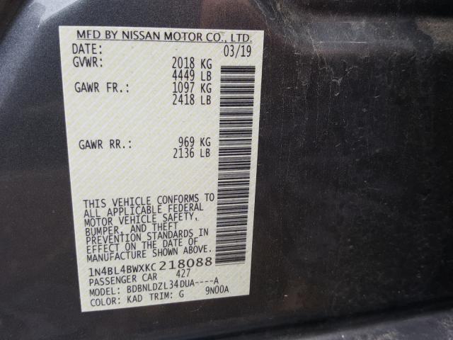 Photo 9 VIN: 1N4BL4BWXKC218088 - NISSAN ALTIMA S 