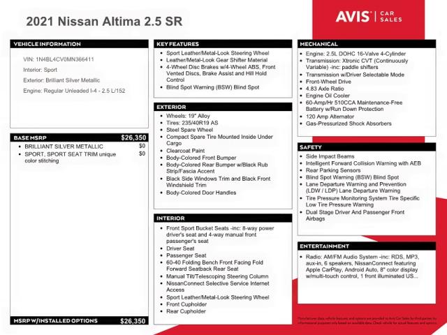 Photo 9 VIN: 1N4BL4CV0MN366411 - NISSAN ALTIMA SR 