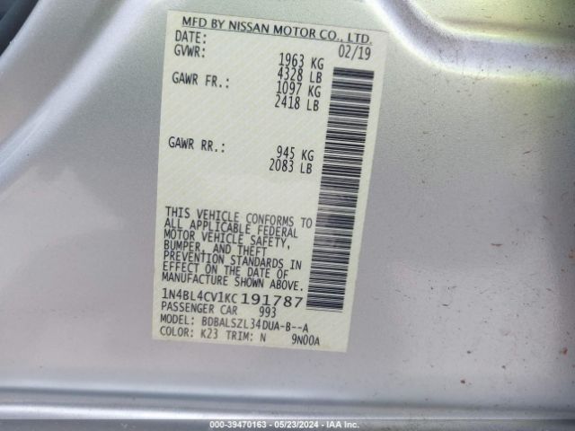 Photo 8 VIN: 1N4BL4CV1KC191787 - NISSAN ALTIMA 