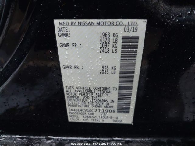 Photo 8 VIN: 1N4BL4CV1KC211908 - NISSAN ALTIMA 