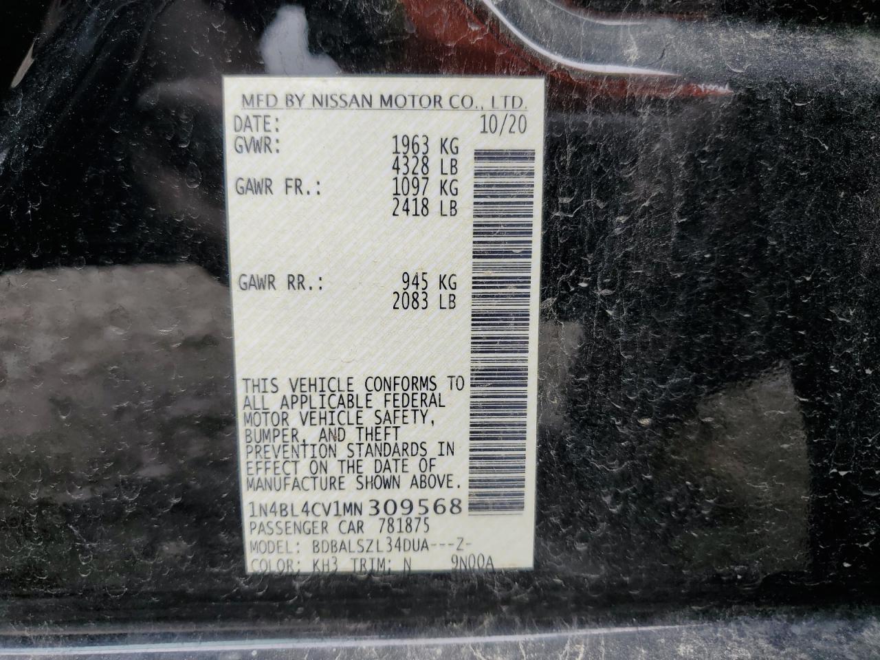 Photo 11 VIN: 1N4BL4CV1MN309568 - NISSAN ALTIMA 