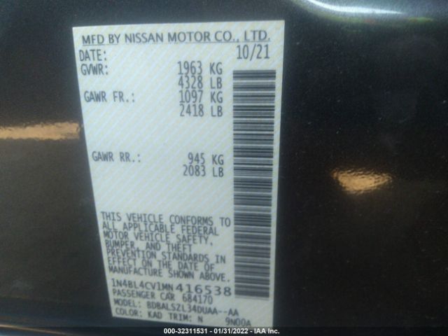 Photo 8 VIN: 1N4BL4CV1MN416538 - NISSAN ALTIMA 