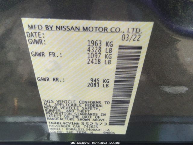 Photo 8 VIN: 1N4BL4CV1NN352373 - NISSAN ALTIMA 