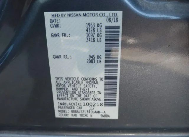 Photo 8 VIN: 1N4BL4CV2KC100218 - NISSAN ALTIMA 