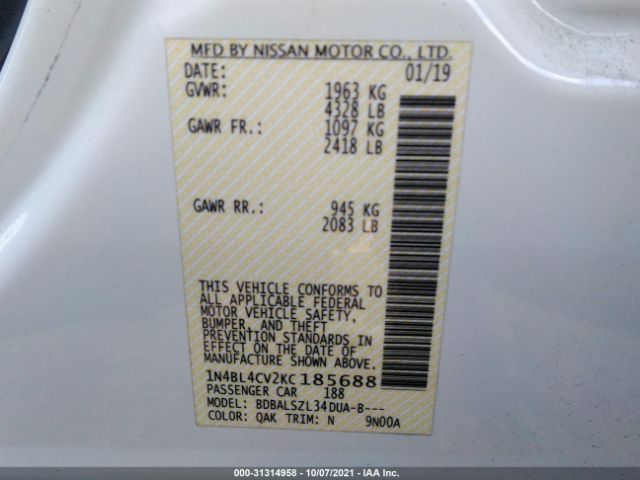 Photo 8 VIN: 1N4BL4CV2KC185688 - NISSAN ALTIMA 