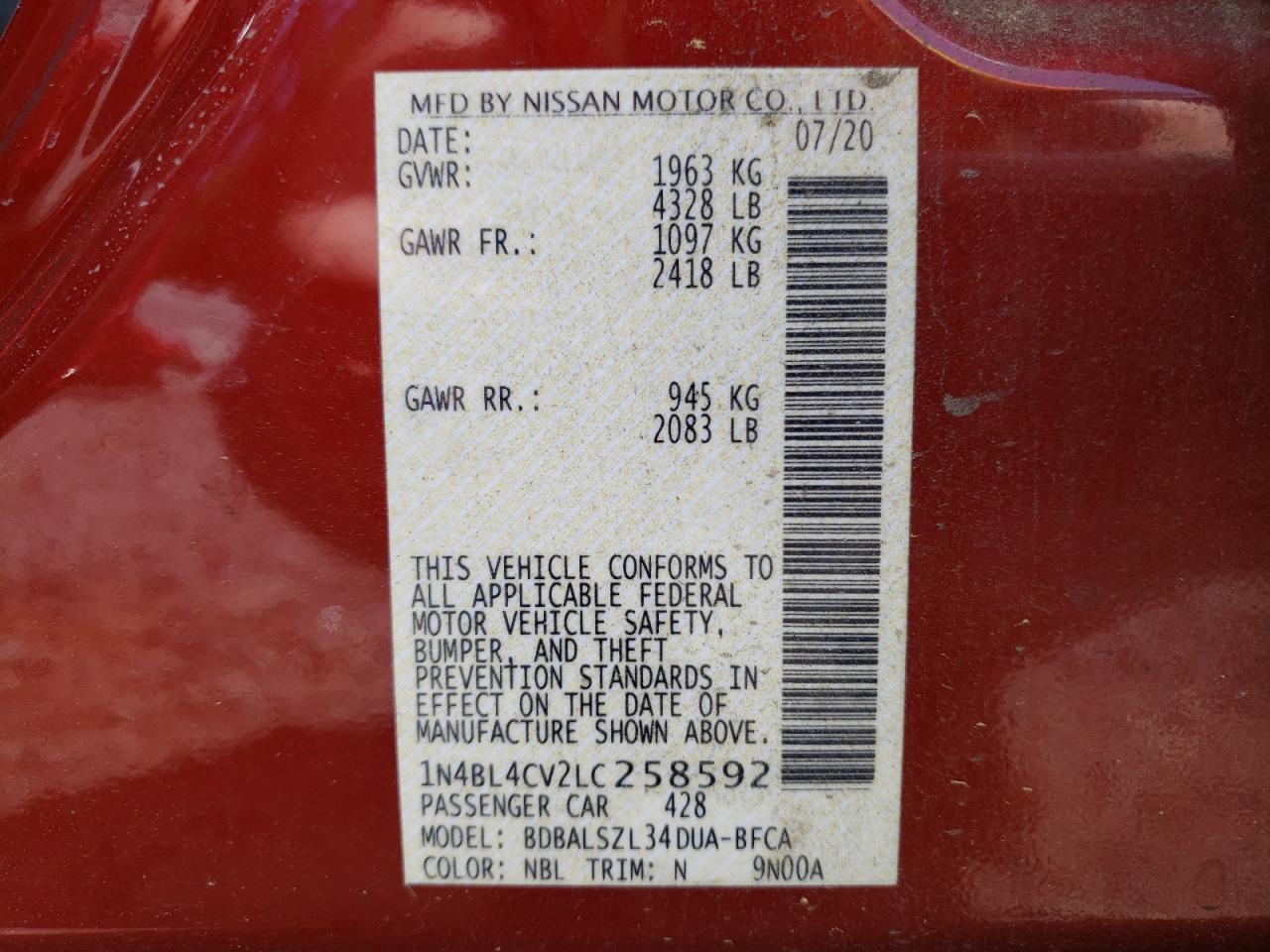 Photo 11 VIN: 1N4BL4CV2LC258592 - NISSAN ALTIMA 