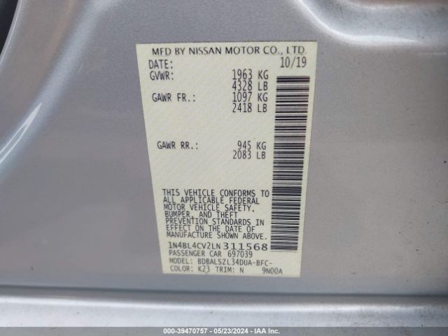 Photo 8 VIN: 1N4BL4CV2LN311568 - NISSAN ALTIMA 