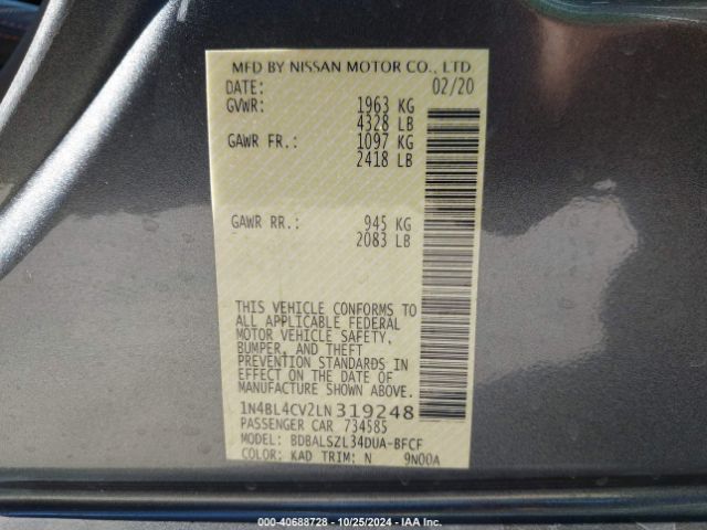 Photo 8 VIN: 1N4BL4CV2LN319248 - NISSAN ALTIMA 