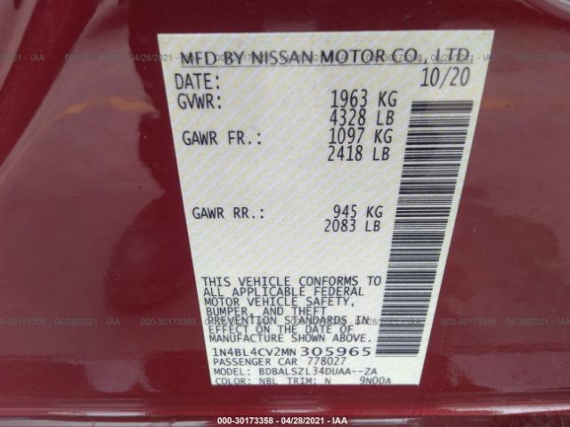 Photo 8 VIN: 1N4BL4CV2MN305965 - NISSAN ALTIMA 