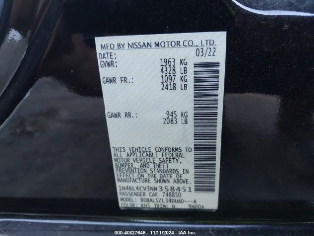 Photo 8 VIN: 1N4BL4CV3NN358451 - NISSAN ALTIMA 