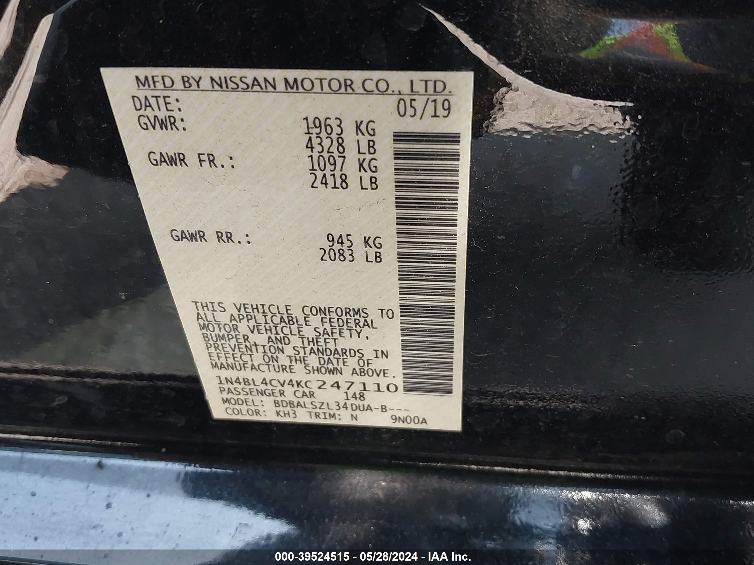 Photo 8 VIN: 1N4BL4CV4KC247110 - NISSAN ALTIMA 