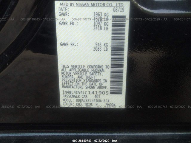 Photo 8 VIN: 1N4BL4CV4LC141905 - NISSAN ALTIMA 