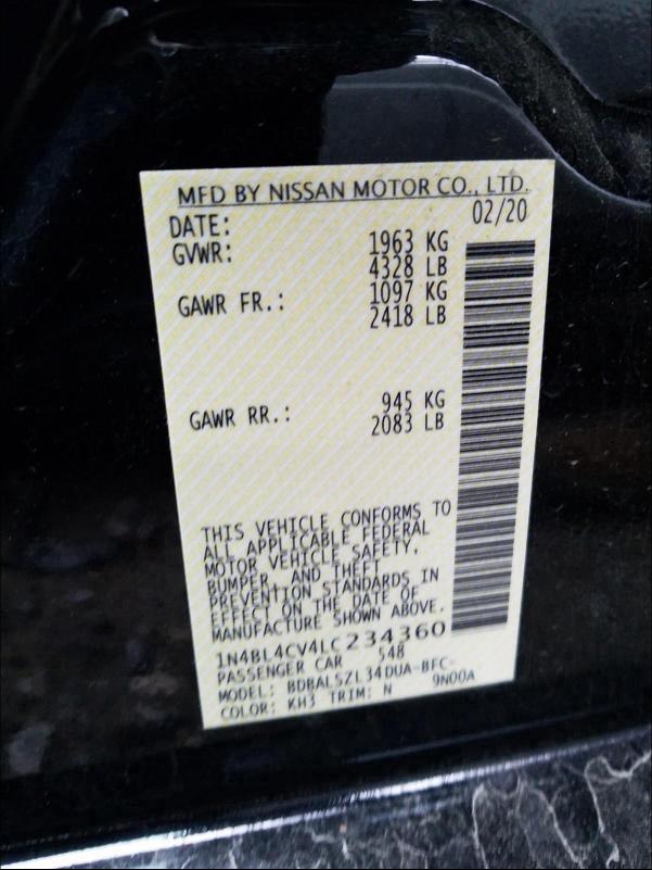 Photo 9 VIN: 1N4BL4CV4LC234360 - NISSAN ALTIMA SR 