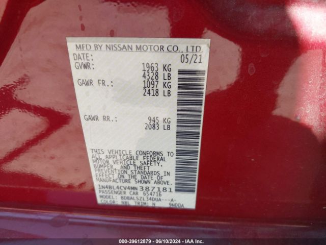 Photo 8 VIN: 1N4BL4CV4MN387181 - NISSAN ALTIMA 