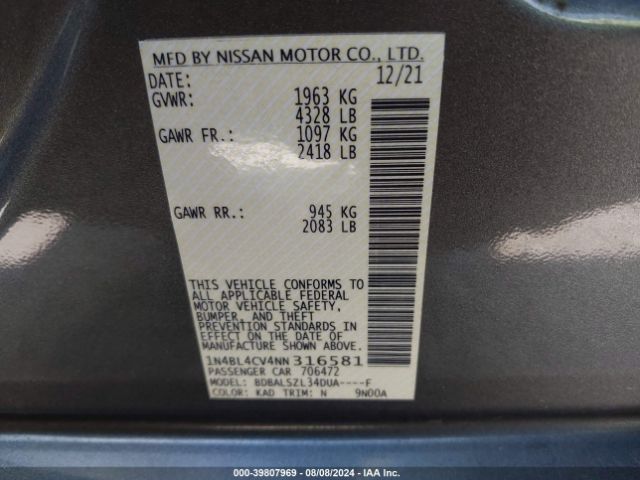 Photo 8 VIN: 1N4BL4CV4NN316581 - NISSAN ALTIMA 