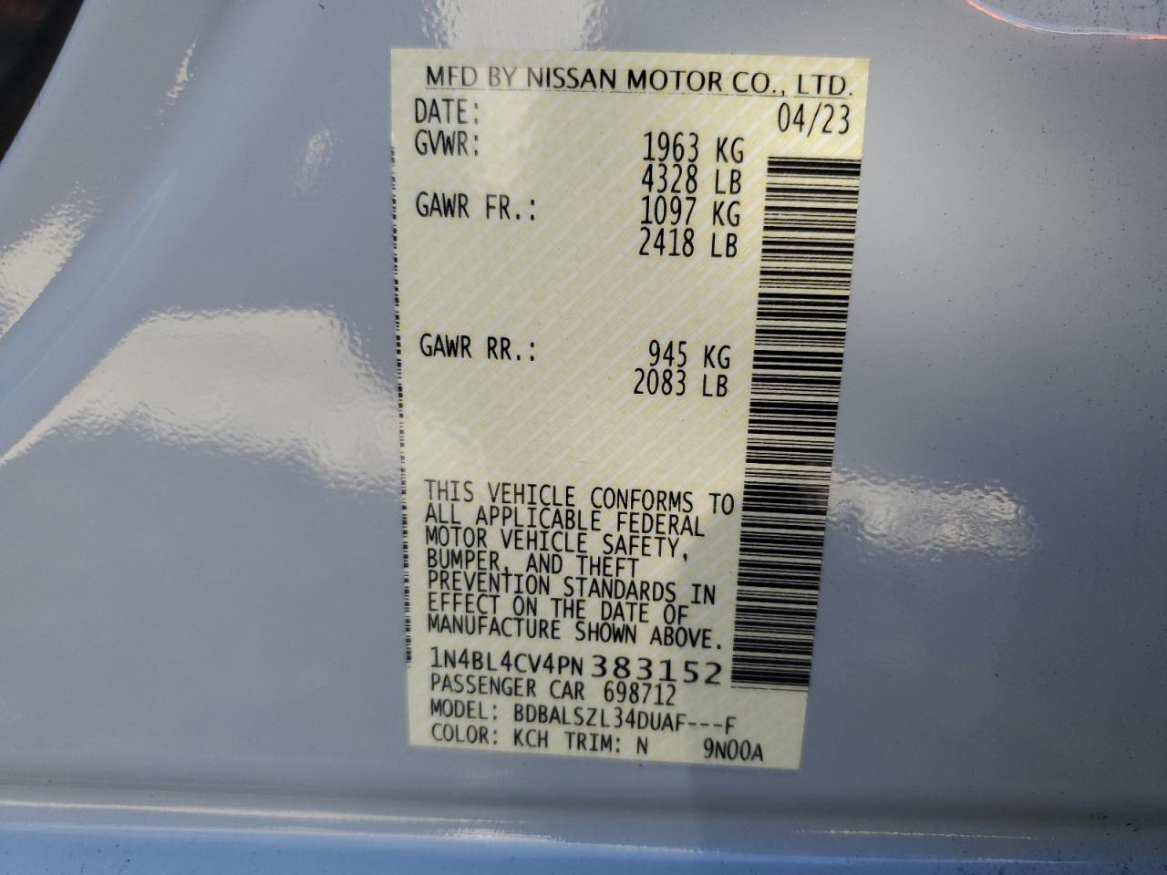 Photo 11 VIN: 1N4BL4CV4PN383152 - NISSAN ALTIMA 